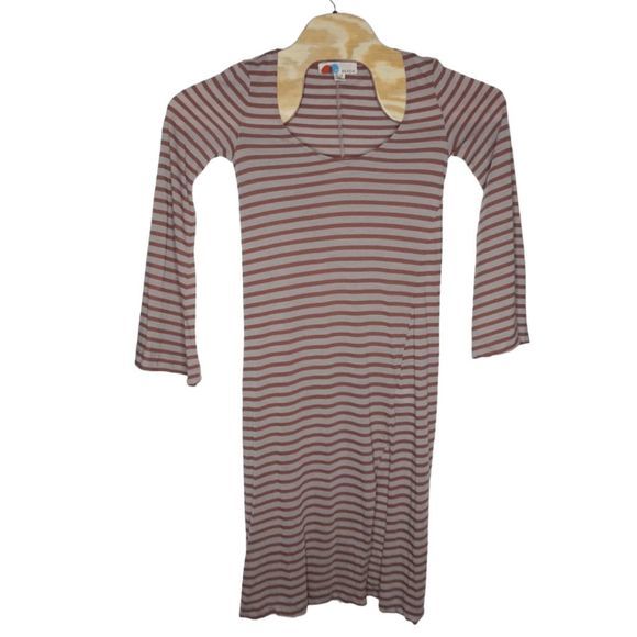 Free People FP Beach Sz XS Tan Striped Bell Long Sleeve Midi Coverup Dress‎ - Picture 1 of 6